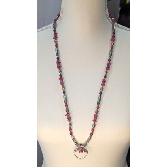Vintage Red Hat Society Necklace 30" Long - Picture 3 of 5